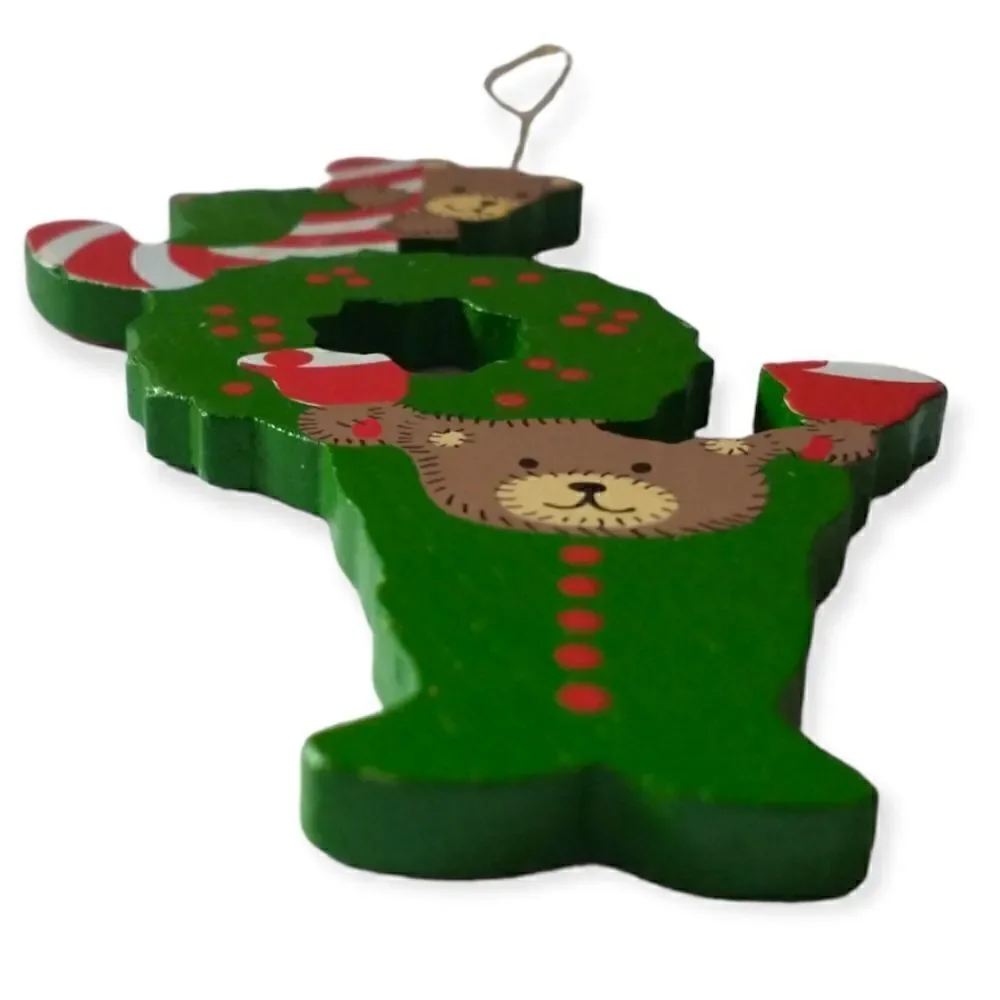 JOY Spell‎ Out Christmas Ornament Folk Art Primitive Die Cut Vintage Wood Bears